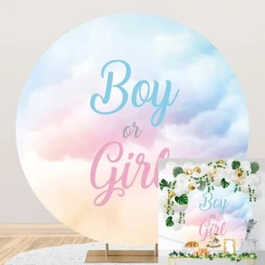 5x5ft Gender Reveal Round Backdrop Boy or Girl Blue Pink Clouds Photography B... - Picture 1 of 7