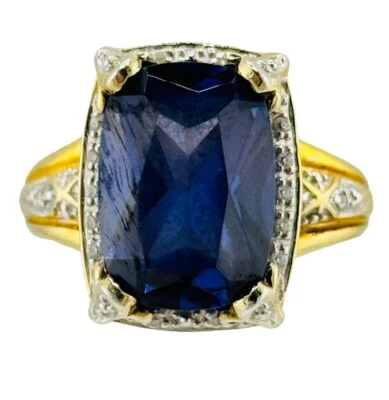 Gold Vermeil Sterling Silver Blue Zircon Ring Size 7 Signed TF Statement - Image 1 of 4