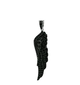 Verdadero Plata 925 Colgante Pluma Con Zircón Negro 2.53gr Sin Cadena. - Imagen 1 de 3