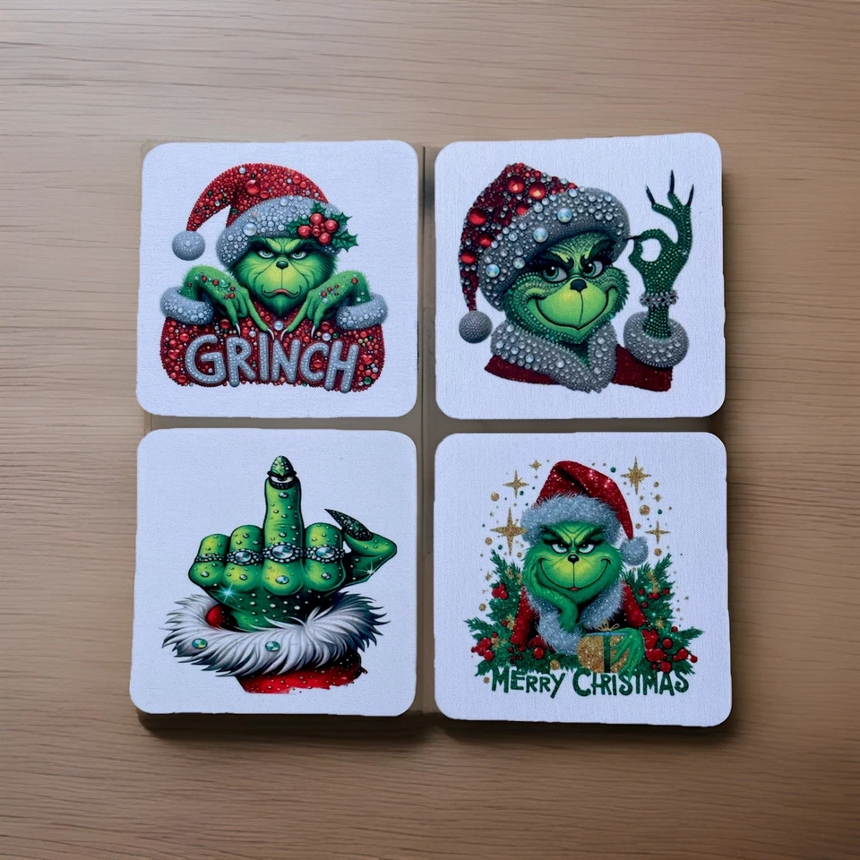 Posavasos de Navidad Grinch (4) Bar Porta Bebidas Botella Lata Divertido Regalo Foto 1 de 1