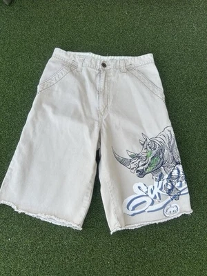 RARO Pantalones Cortos Patinadores De Colección Y2K Ecko Unltd Niños 16 Bordados Rinocerontes Delanteros/Traseros Foto 1 de 4