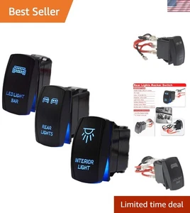Set di interruttori a bilanciere Easy Install 3 pezzi - luce blu per veicoli fuoristrada - Foto 1 di 11