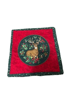 deer christmas quilted wall hanging handmade new 16x16 - Picture 1 of 12