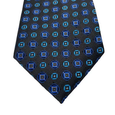 Corbata UMO LORENZO para hombre talla única negra azul patrón geométrico hecha a mano microfibra Foto 1 de 4