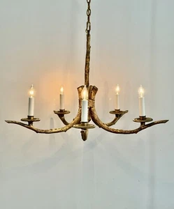 Gilt Gold Iron Antler Branch Twig Organic Rustic Chandelier - Picture 1 of 22