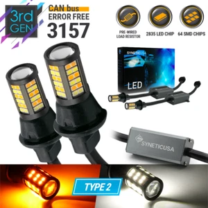 Error Free White/Amber 3157 LED Type2 Switchback Turn Signal Parking Light Bulbs - Foto 1 di 9