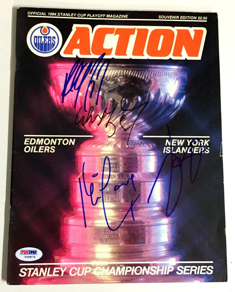 WAYNE GRETZKY PAUL COFFEY + SIGNED 1984 STANLEY CUP GAME PROGRAM PSA/DNA LOA - Image 1 of 1
