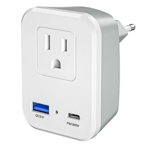 2 adattatori da viaggio europei USB, 2500 W spina di alimentazione internazionale per gli Stati Uniti alla maggior parte dell'UE - Foto 1 di 7