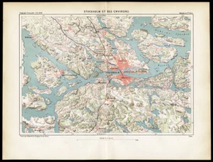 Antique Map-STOCKHOLM AND SURROUNDINGS-SWEDEN-SCANDINAVIA-Reclus-Erhard-1880 - Picture 1 of 1