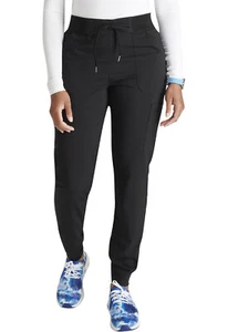 Cherokee Women's Scrubs Mid-Rise Pull-On Jogger Petite Pant CK138AP BLK Black - Picture 1 of 5