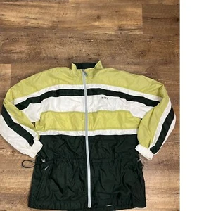 Vtg 90s Nike Spell Out Striped Green Tan Windbreaker Full Zip Track Jacket M - Picture 1 of 16