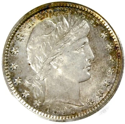 🗽💎🇺🇸🦅😍PCGS MS63 1892 BARBER QUARTER  - Image 1 of 3