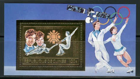 Guinea 1984 Jo Olympic Games Winter Sarajevo Dean Gold Foil Michel Bloc 120 A Cover
