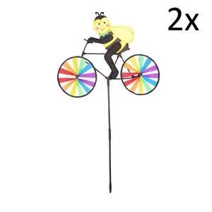 2 x BEE on BIKE GARDEN WINDMILL outdoor patio garden windmills caravan motorhome - Picture 1 of 1