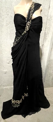 Vestido Largo Colección Monique Lhuillier Pasarela Bordado Negro Dorado EE. UU. 12 Foto 1 de 4