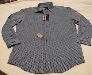 New Men's Alfani AlfaTech Dress LS Shirt Blue White Size Large 16-16.5 / 32-33 - Picture 1 of 9