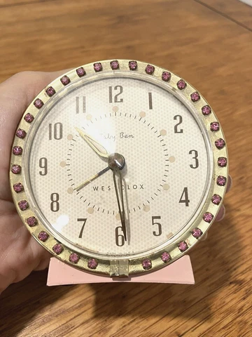 WESTCLOX BABY BEN ALARM CLOCK PINK WITH PINK RHINESTONE BEZEL TIME & ALARM WORK Cover