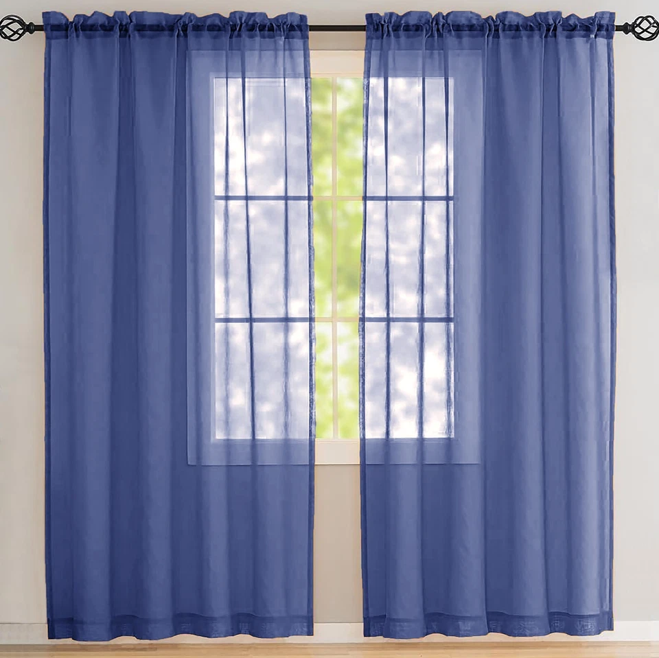 2 Panels - Sheer Window Rod Pocket Curtain Set 84" Inches Long - Image 1 of 1