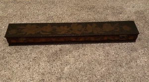 Flemish Art Pyrography Wood Box ~ Unusually Long 31 3/4" with 3 Compartments - Picture 1 of 19