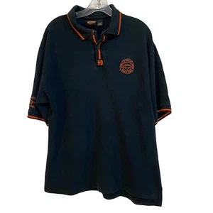 Harley Davidson Polo Men's Size XL Black w/ Orange Trim Waffle Knit - Picture 1 of 5