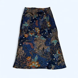 CHENAULT Blue Dotted Floral Skirt Size S Below Knee Indie Elastic Waist - Picture 1 of 8