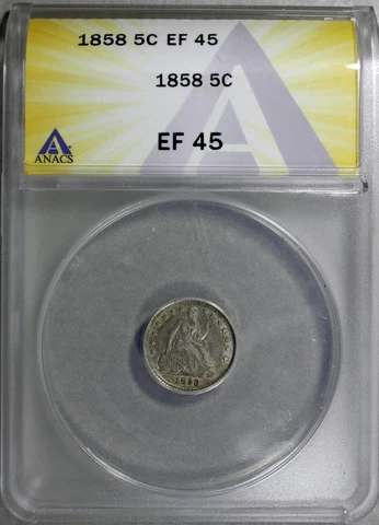 1858 Seated Liberty Silver Half Dime ANACS EF-45 (2329781) Cover