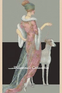Art Deco Lady with Greyhound Dog Counted Cross Stitch CHART No.1-138 - Picture 1 of 1