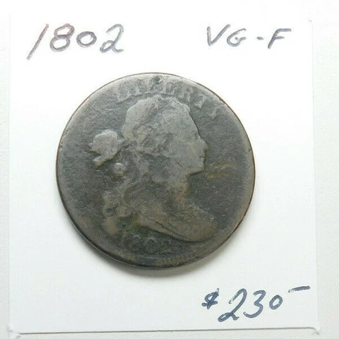 1802 100% ORIGINAL DRAPED BUST CHOCOLATE BROWN U.S. LARGE CENT, NEVER CLEANED !! Cover