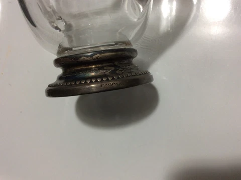 Nice Old 3”x4”Vintage Clean Glass Cream Marked Sterling Silver Base Creamer~Cute Cover