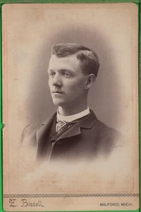 Antique Cabinet Card Photograph Perfectly coiffed Young Man Milford MI - Picture 1 of 2