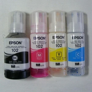 Empty Genuine Epson EcoTank 102 Ink 4 Bottles Set - Colours BK C Y M - Picture 1 of 1