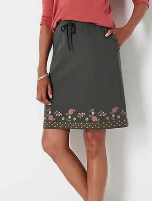 Falda tejida bordada J. Jill elástica bolsillos talla grande bolsillos verdes Foto 1 de 4
