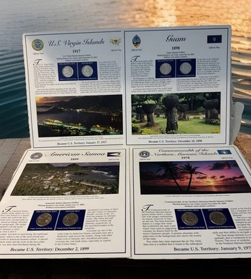 4 Pc US Territories 2009 - Postal Commemorative Society Coin & Stamp Panels - Image 1 of 4