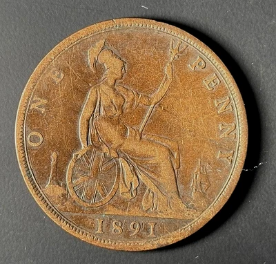 1891 UK GREAT BRITAIN ONE PENNY; Very Good+ Condition - Image 1 of 2