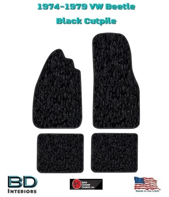 Conjunto de tapete de assoalho dianteiro/traseiro Volkwwagen Bug Beetle 1974 a 1979 tapete preto Cutpile - Imagem 1 de 4