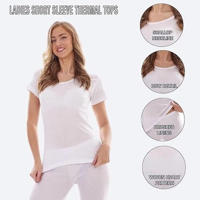 Damas Ropa Interior Térmica Manga Corta Chaleco Mujer Camiseta Blanco Top Invierno Cálido Foto 1 de 4