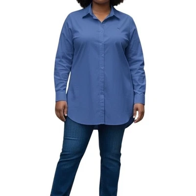 Blusa túnica NY & Co XXL abotonada manga larga azul real mujer más bolsillos Foto 1 de 4