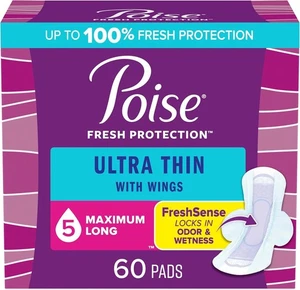 Poise ultradünne Inkontinenzeinlagen mit Flügeln 5 Tropfen maximale Saugfähigkeit 60 Stück - Bild 1 von 7