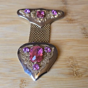 Broche, prendedor, clip de vestido vintage de malla de vidrio rosa renacimiento victoriano Art Deco de la década de 1930 - Imagen 1 de 19