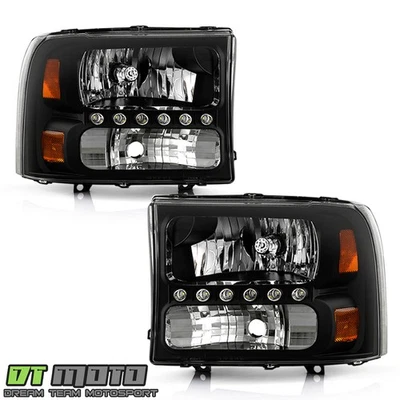 Black Fits 99-04 Ford Supe Rduty Pickup Truck Led Headlights Headlamps Pair Set - Изображение 1 из 4