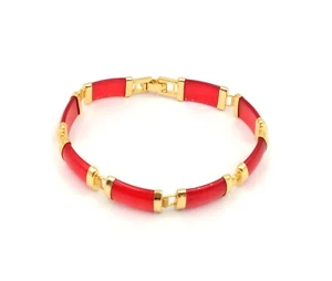 Red Multicolor Green Purple Jade Agate Shell 18KGP Snap Clasp Bangle Bracelet - Picture 1 of 54