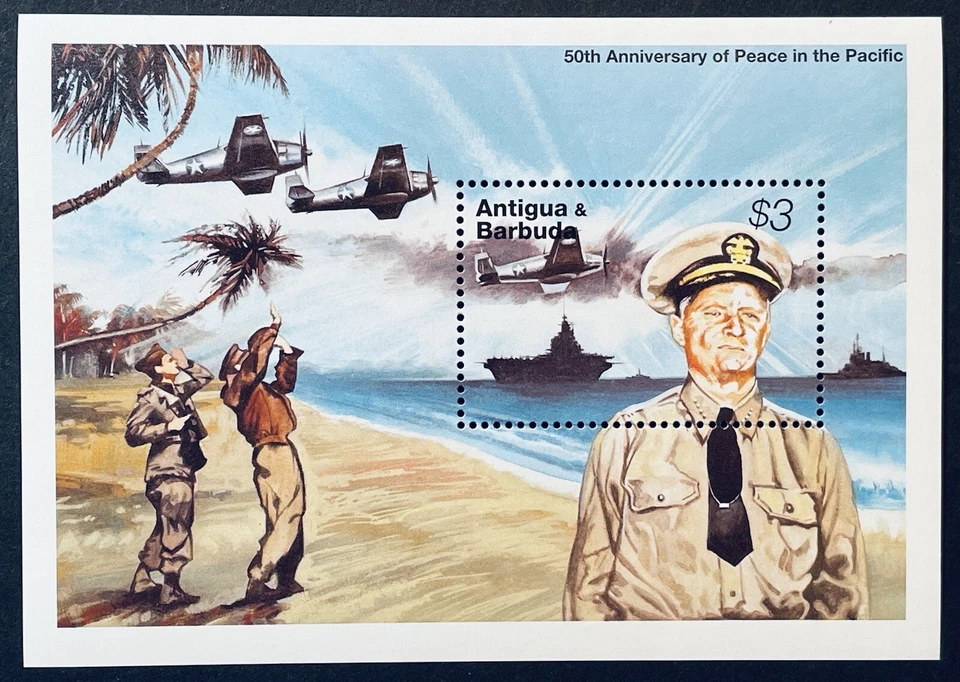 ANTIGUA & BARBUDA END WWII 50TH ANV STAMPS SS 1995 MNH NIMITZ WARSHIP AIRPLANE - Image 1 of 1