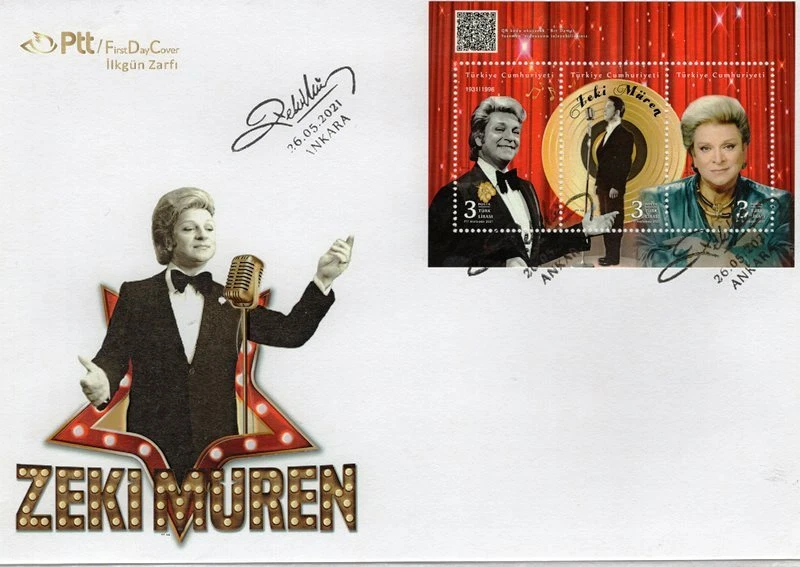 Turkey 2021 Zeki Müren Turkish singer , music souvenir sheet FDC (big size) - Image 1 of 1