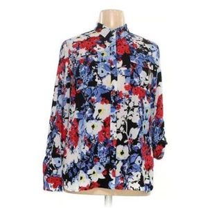 NEU MIT ETIKETT $ 80 NEU JONES NEW YORK XL ROT WEISS BLAU GELB GEBLÜMT BLUSE POLY 48" BRUSTUMFANG - Bild 1 von 5