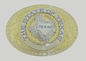 Gran Estado de Texas Hebillas de Cinturón Mapa de Texas Bandera Oro Metal Rodeo Vaquero Occidental - Imagen 1 de 13