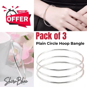 Pack of 3 Bangles 925 Sterling Silver Plain Circle Thin Hoop Bracelet Mens Women - Picture 1 of 11