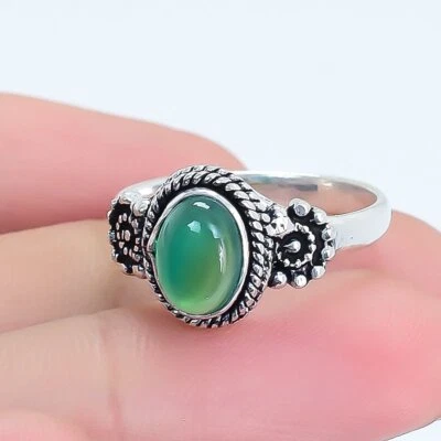 Anello In Argento Fatto A Mano Con Pietra Preziosa Onice Verde Etnico RSU55 - Immagine 1 di 4