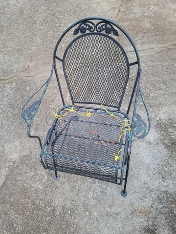 Vintage Black Green Wrought Iron Patio Chair (Damaged ) Yard Art Cover