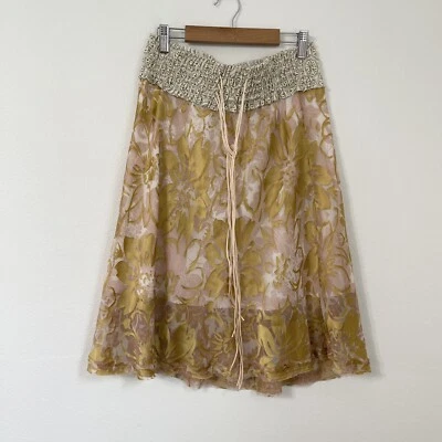POLECI  White & Gold Floral Silk Skirt Lined Size 8 - Image 1 of 4
