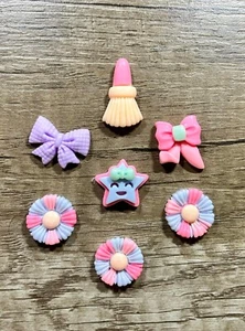7pc Pink Purple Girl Shoe Charms for Crocs & Shoe Laces - Picture 1 of 1